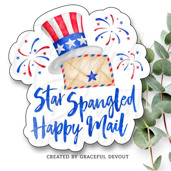 Star Spangled Happy Mail - 2" (inches) Sticker (48ct.)  [GD78-48] - Picture 1 of 5